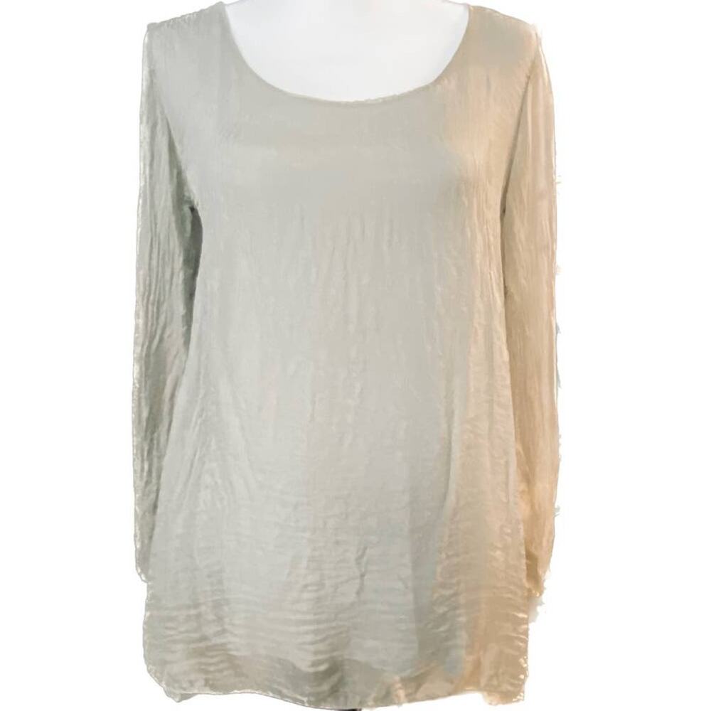 Carla Conti 100% Silk Sheer Long Sleeves Overlay Loose Flowy Top Women S Gray
